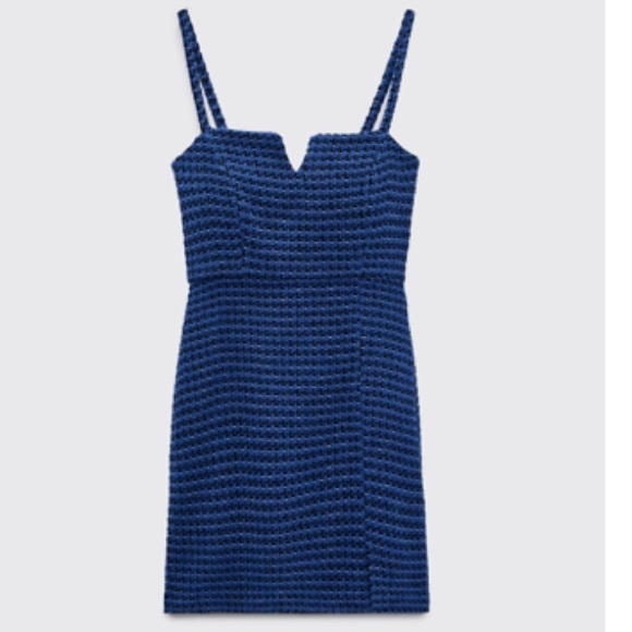 ZARA BLUE TEXTURED WEAVE TANK DRESS - Picture 3 of 9